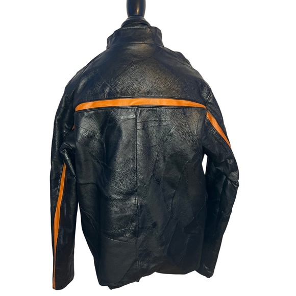 Diamond Plate Leather Motorcycle Jacket with Orange stripe - Picture 2 of 9